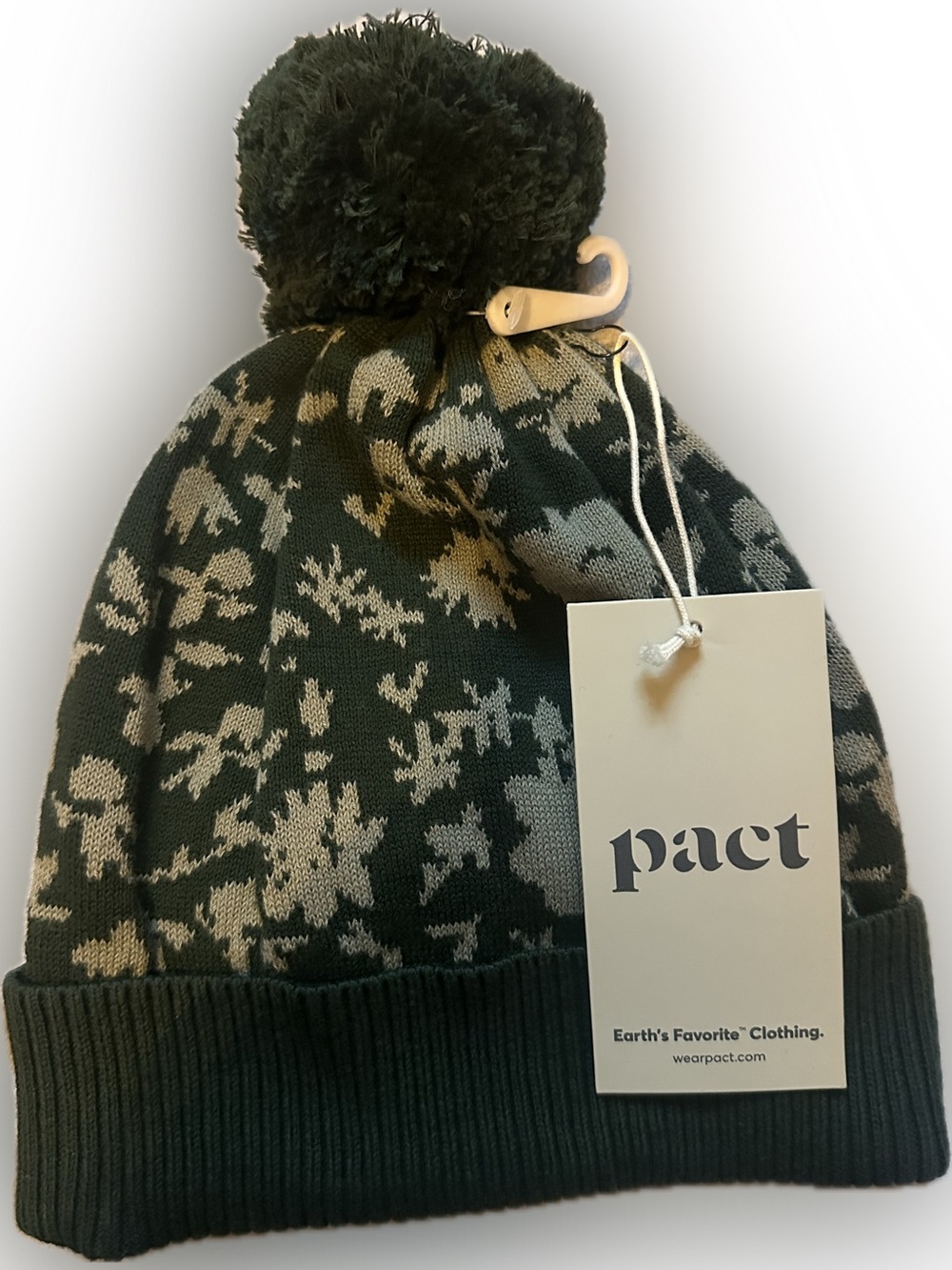 Pact Women's Green Patterned Pom Beanie